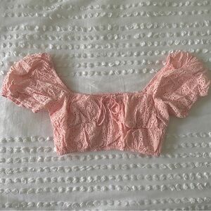 Lane 201 Pink Cropped Eyelet Puff Sleeve Top